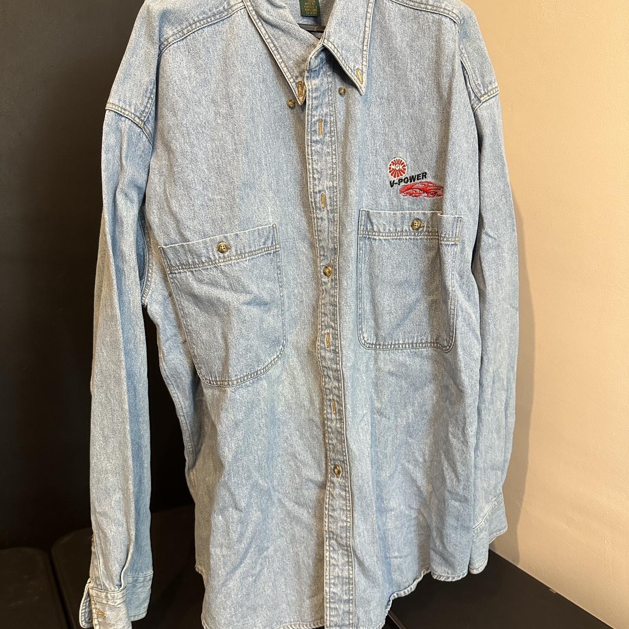Vintage Shell V-Power Denim Shirt – Embroidered Logo | Button Up Workwear
