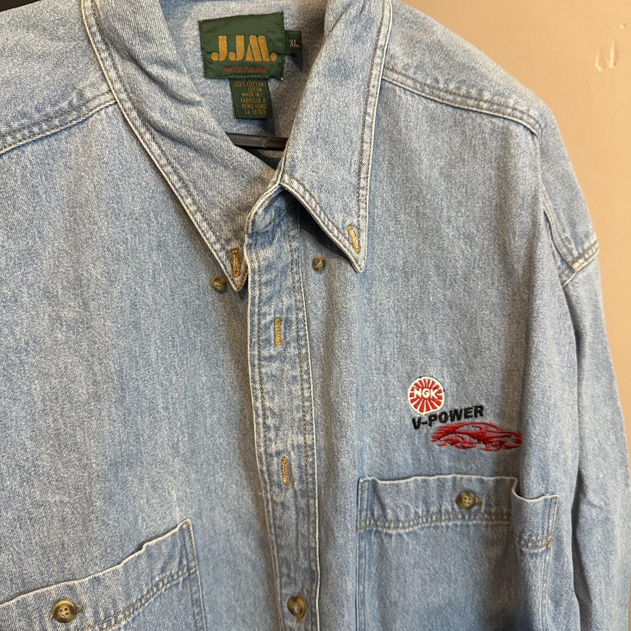Vintage Shell V-Power Denim Shirt – Embroidered Logo | Button Up Workwear