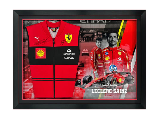 Charles Leclerc & Carlos Sainz Signed Ferrari F1 Gilet Display – Framed