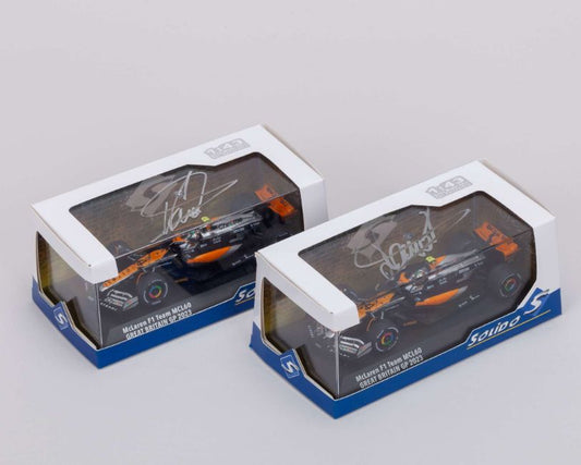 Lando Norris &amp; Oscar Piastri Signed 2023 McLaren F1 1:43 Scale Model Cars (Solido)