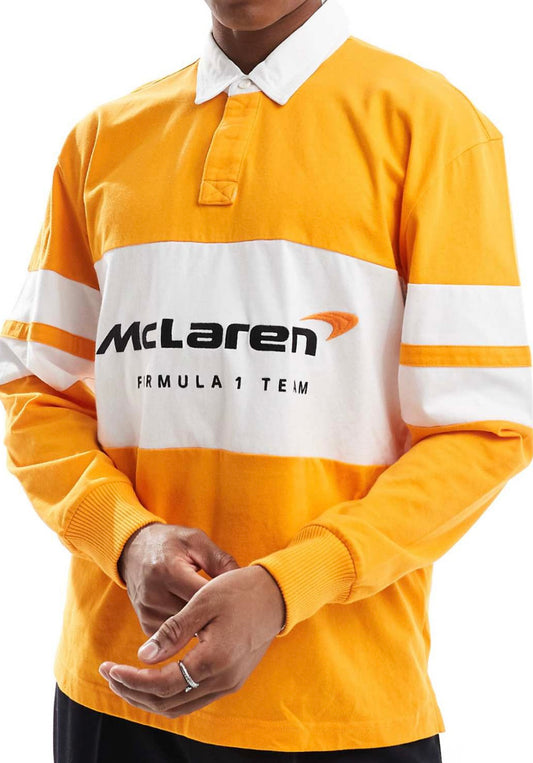 Hollister McLaren F1 Rugby Shirt – Orange & White Long Sleeve Polo Top