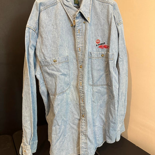 Vintage Shell V-Power Denim Shirt – Embroidered Logo | Button Up Workwear