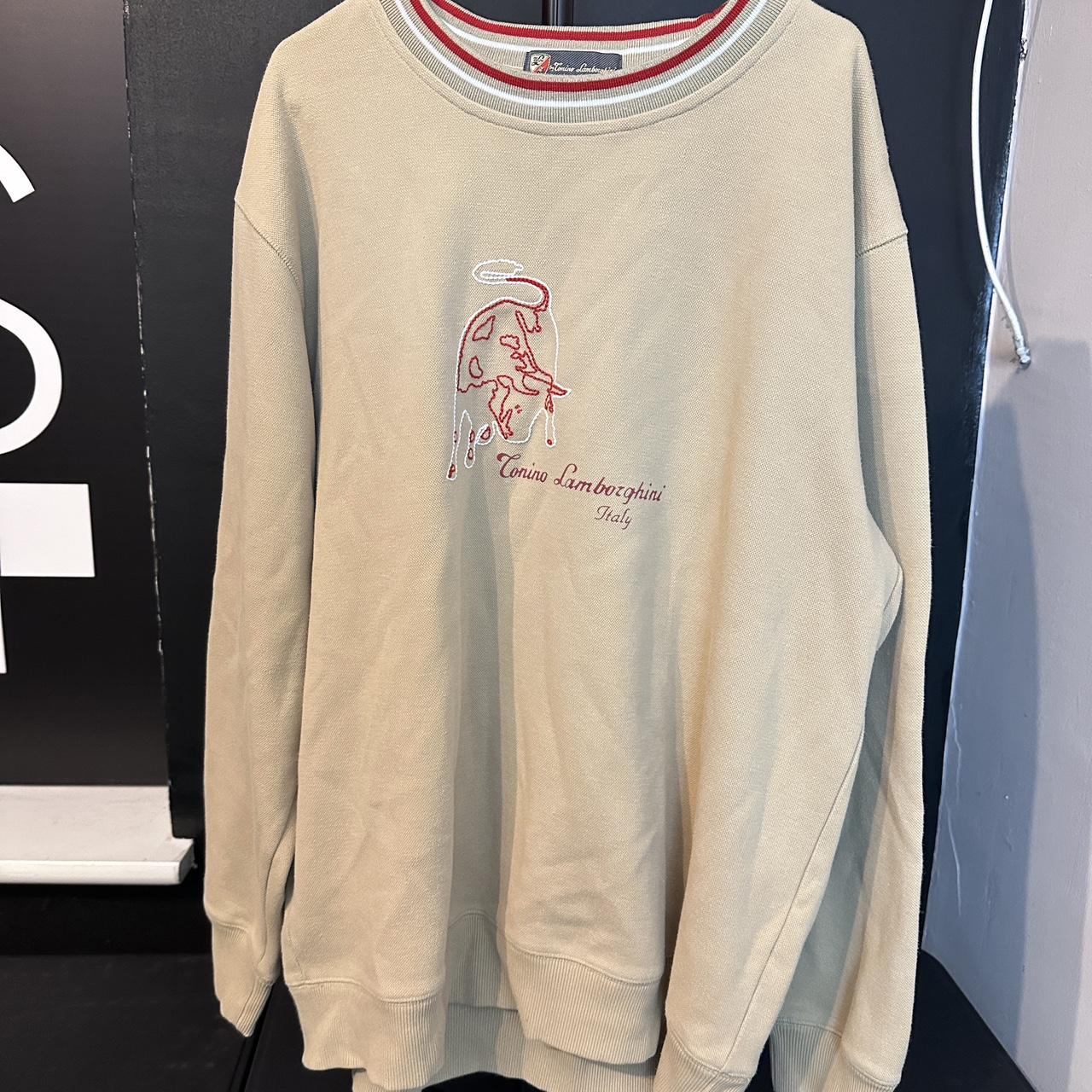 Tonino Lamborghini Italy Sweatshirt – Beige Embroidered Bull Logo Jumper