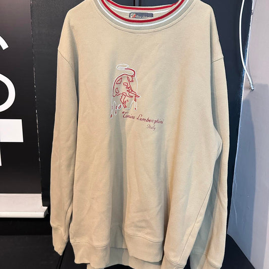 Tonino Lamborghini Italy Sweatshirt – Beige Embroidered Bull Logo Jumper
