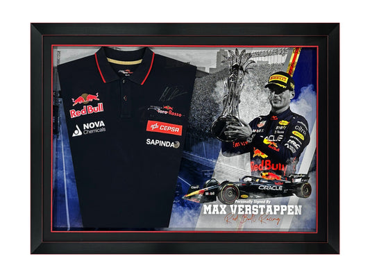 Max Verstappen Signed Toro Rosso Polo Display – Framed Memorabilia