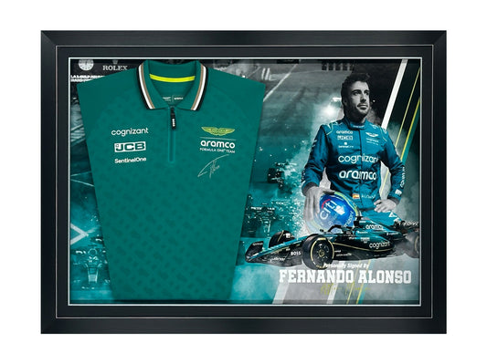 Fernando Alonso Signed Aston Martin F1 Framed Shirt Display – LED Lit