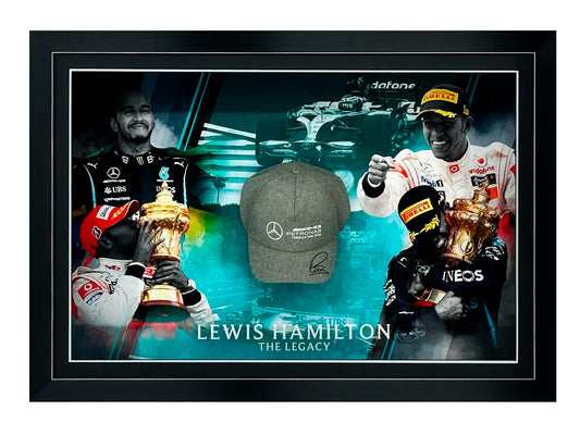 Lewis Hamilton “The Legacy” Framed Cap Display – Signed Mercedes F1 Cap